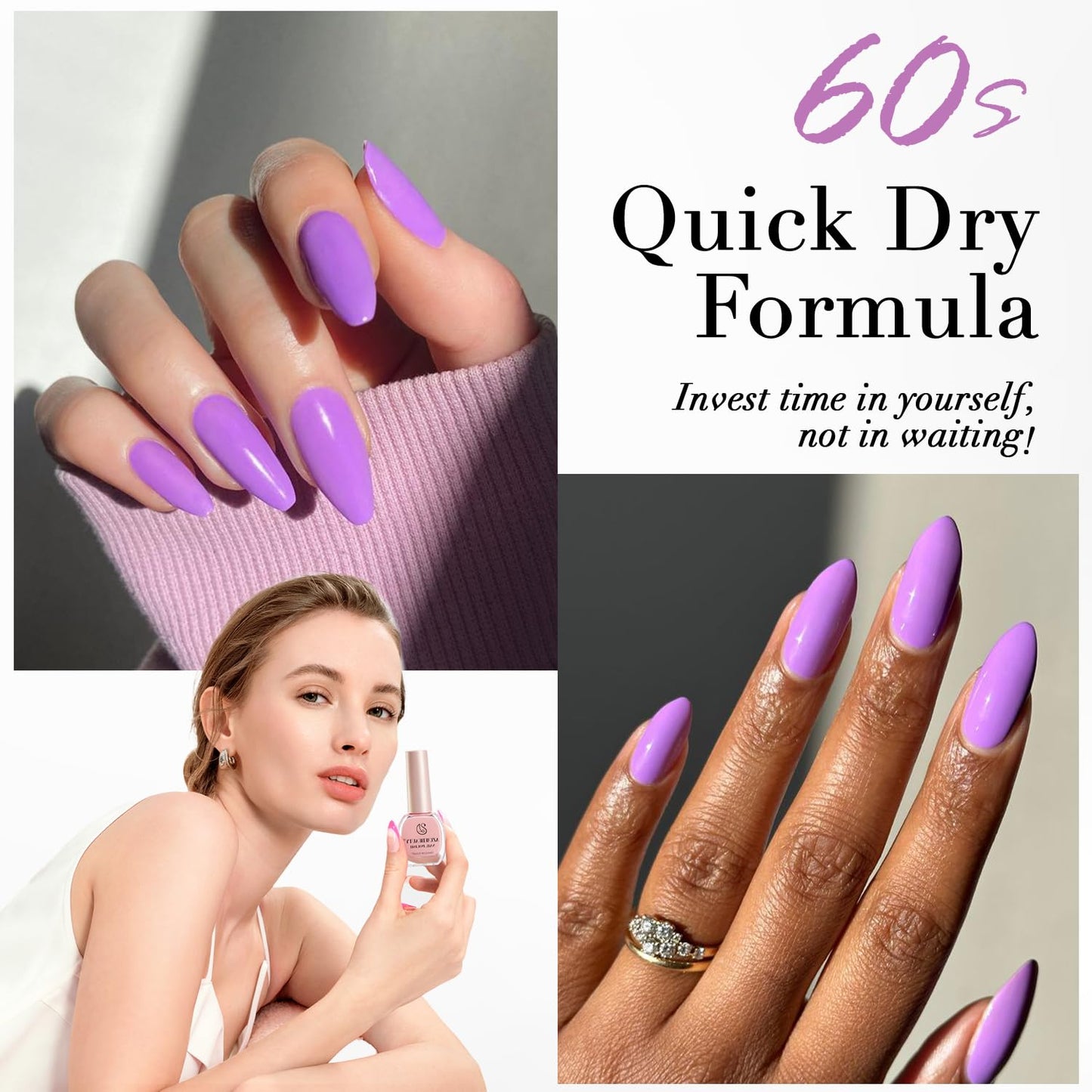 AZUREBEAUTY Lavender Purple Quick Dry Complete Natural Super Lustrous Nail Enamel Polish,Professional for DIY Manicure and Pedicure at Home