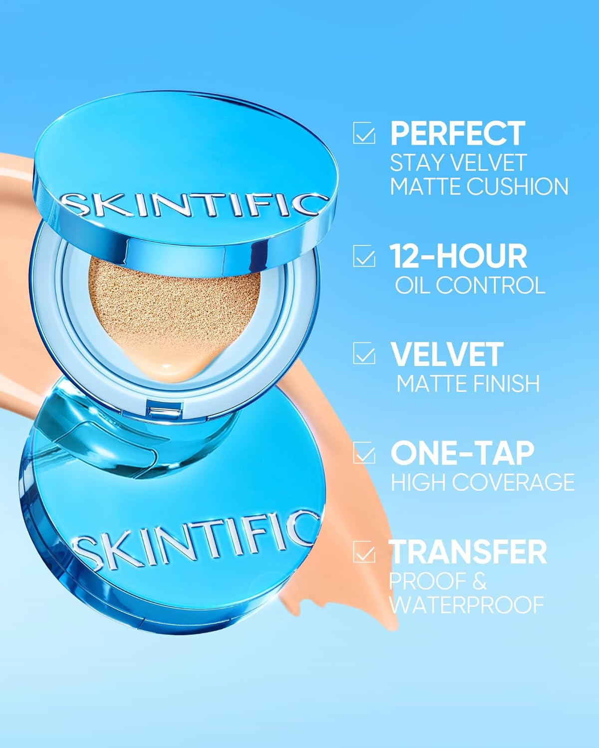 Velvet Matte Cushion Foundation Blue Ultra Cover Powder Foundation, 12h Oil-Control, Lightweight, Long-Lasting, Waterproof Korean Cushion Makeup (05 Sand)