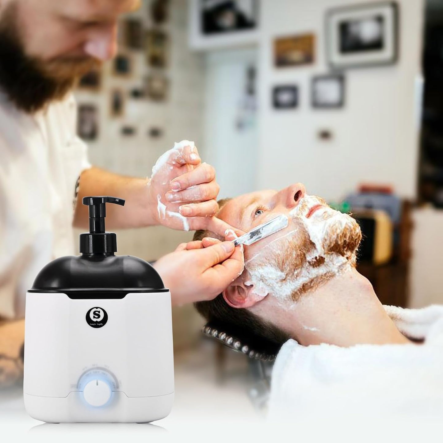 SANGLE SOPFFY Hot Lather Machine,Shaving Cream Warmer for Men 800ML Large Capacity Heated Shaving Cream Dispenser for Home Salon Barber Shop Spa With 2 Pumps,Christmas and Birthday Gift (White)