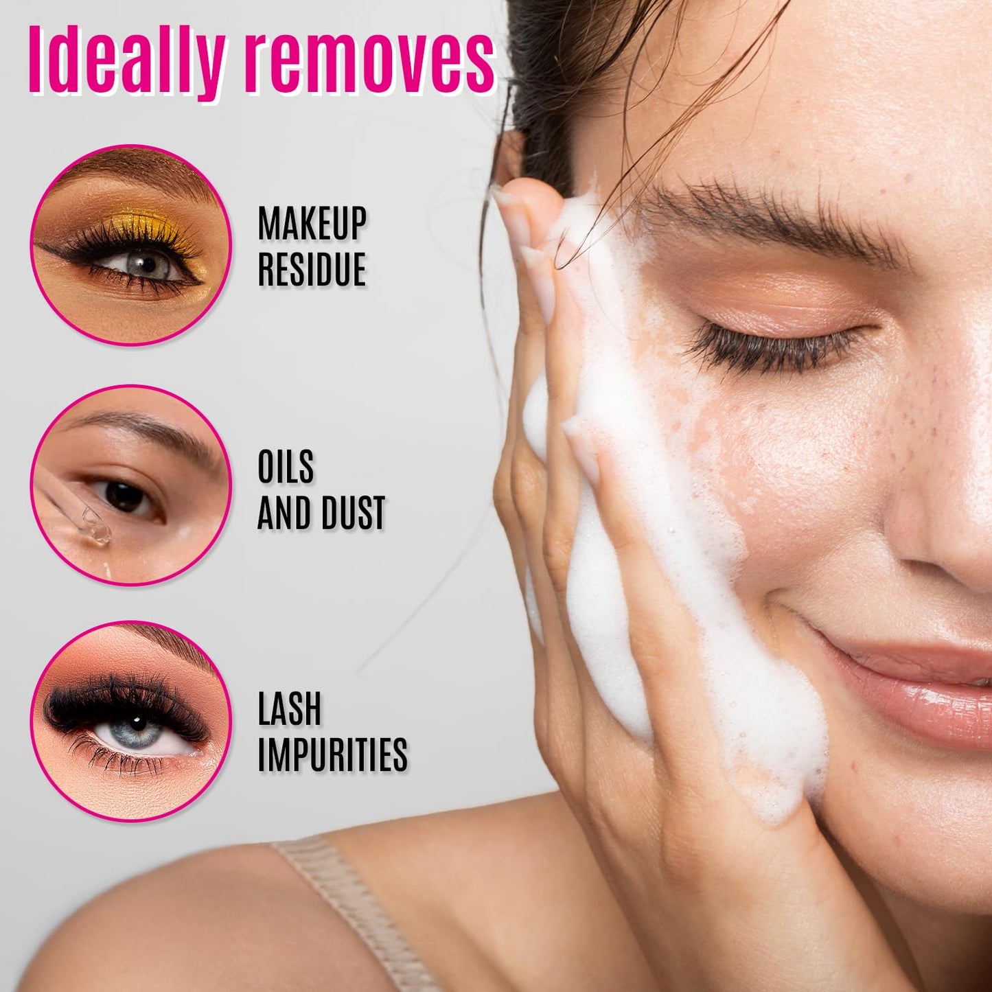 STACY LASH Lash Shampoo Kit Foaming Cleanser with Eye Lash Spoolies & Rinse Bottle & Cleansing Pad & Brush for Eyelash Extensions & Clusters & Natural Eyelashes