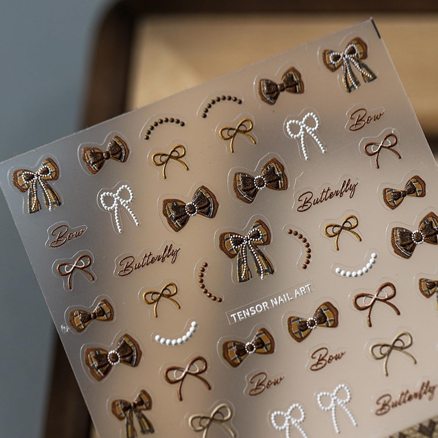 Bow Nail Stickers 5D Embossed Nail Art Decals Self-Adhesive Brown White Bows Nail Art Stickers for Women Girls Kids Nail Supplies Accessories