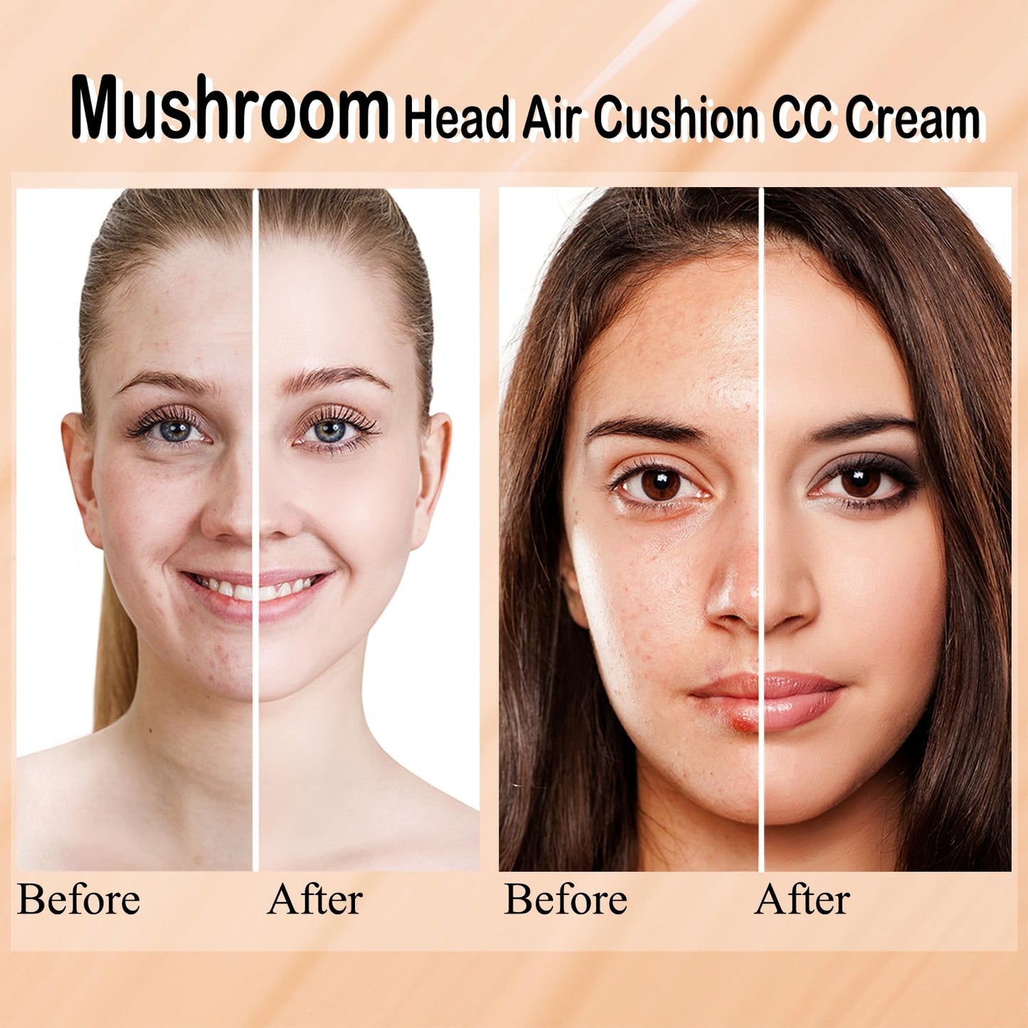 Mushroom Head Air Cushion CC Cream Nature Foundation, Moisturizing BB Cream, Long Lasting Matte Concealer, Bright Makeup Base with Mushroom Makeup Sponge (#05 Sand)