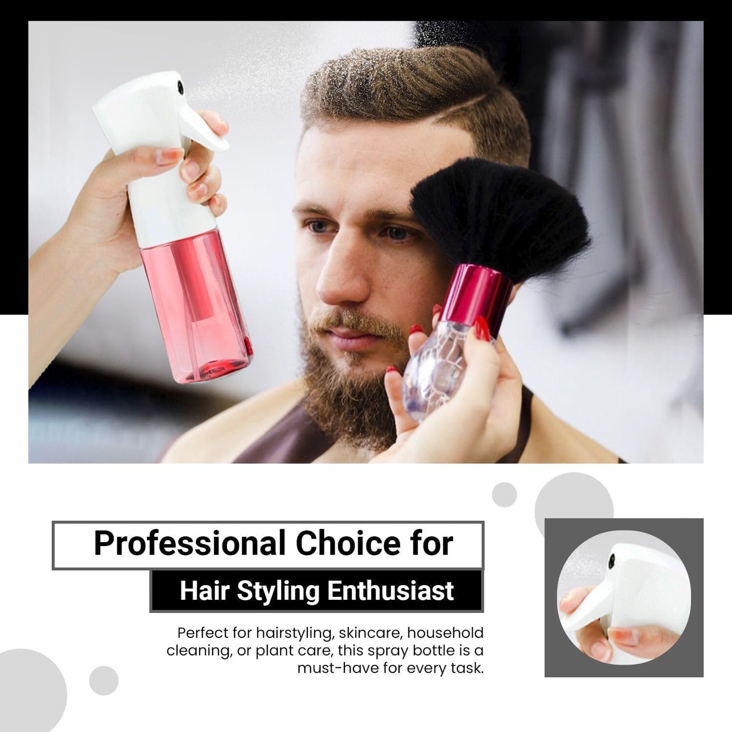 Continuous Mist Spray Bottle – Ultra Fine Mist for Hair Styling, Salon Use, and Versatile Applications – Ideal for Plants, Cleaning, and Travel – 5 oz Pink Octagon Shape Empty Bottle