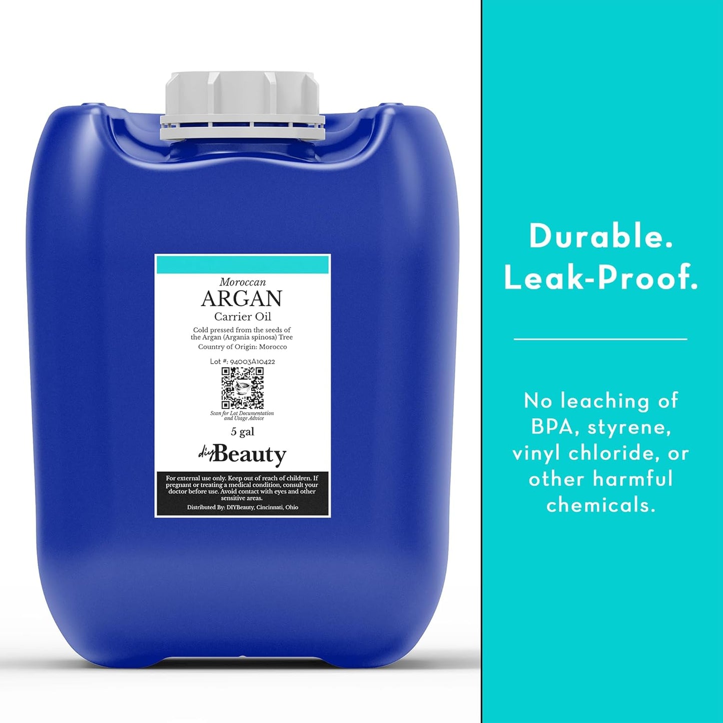 Bulk Argan Oil - Large 1 Gallon Jerrican - Natural, Cold Pressed, 100 Percent Pure Argan Oil for Homemade Hair, Face and Skin Products - Light Aceite de Argan Carrier Oil