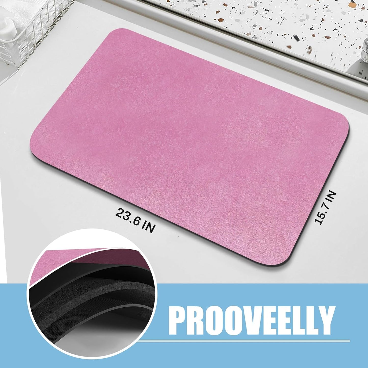 Diatomaceous Earth Bath mat Bathroom Rugs Super Absorbent Quick Dry Non Slip Bath Mat Thin Bathroom Floor Mats Fit Under Door-Shower Rug for in Front of Bathtub Shower, Pink, 15.7"x35.4"