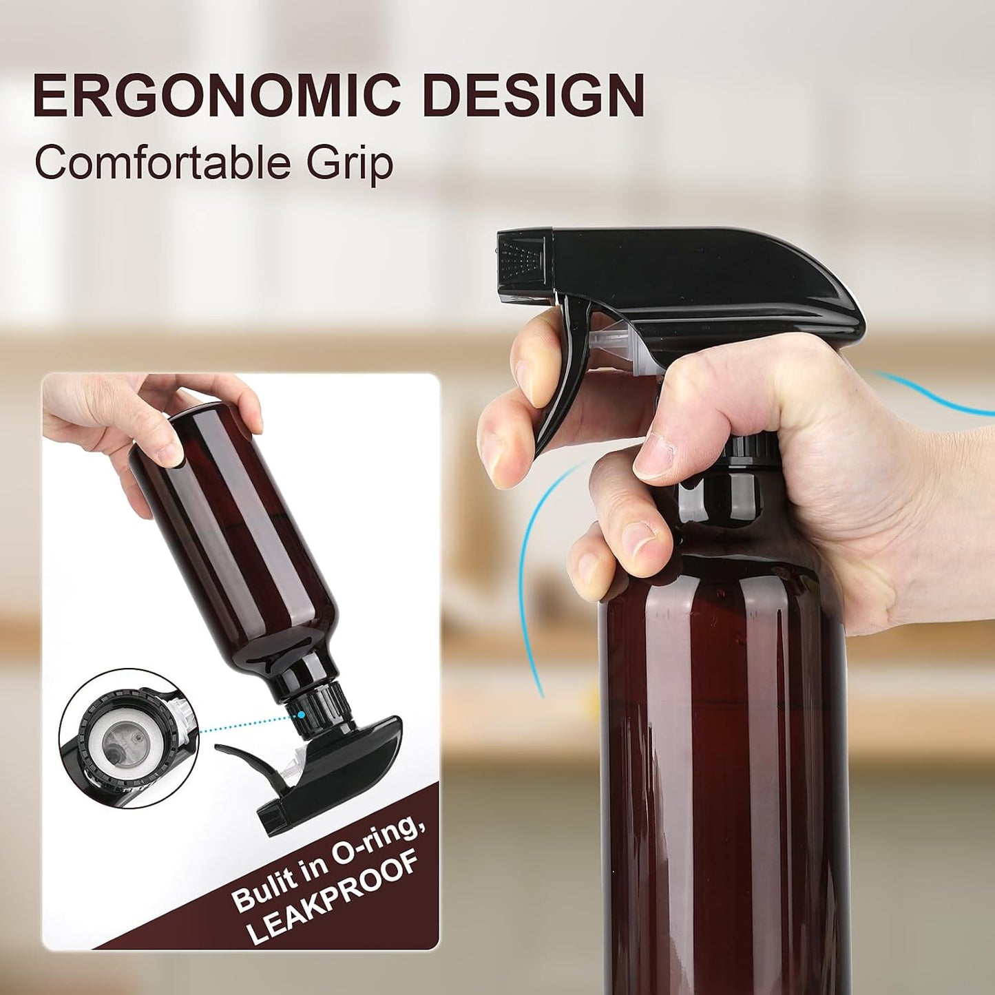 Spray Bottles 16.9oz Plastic Spray Bottle for Hair Mist/Stream Heavy Duty Empty Spray Bottles for Cleaning Solutions, Plants (16.9oz-Brown)