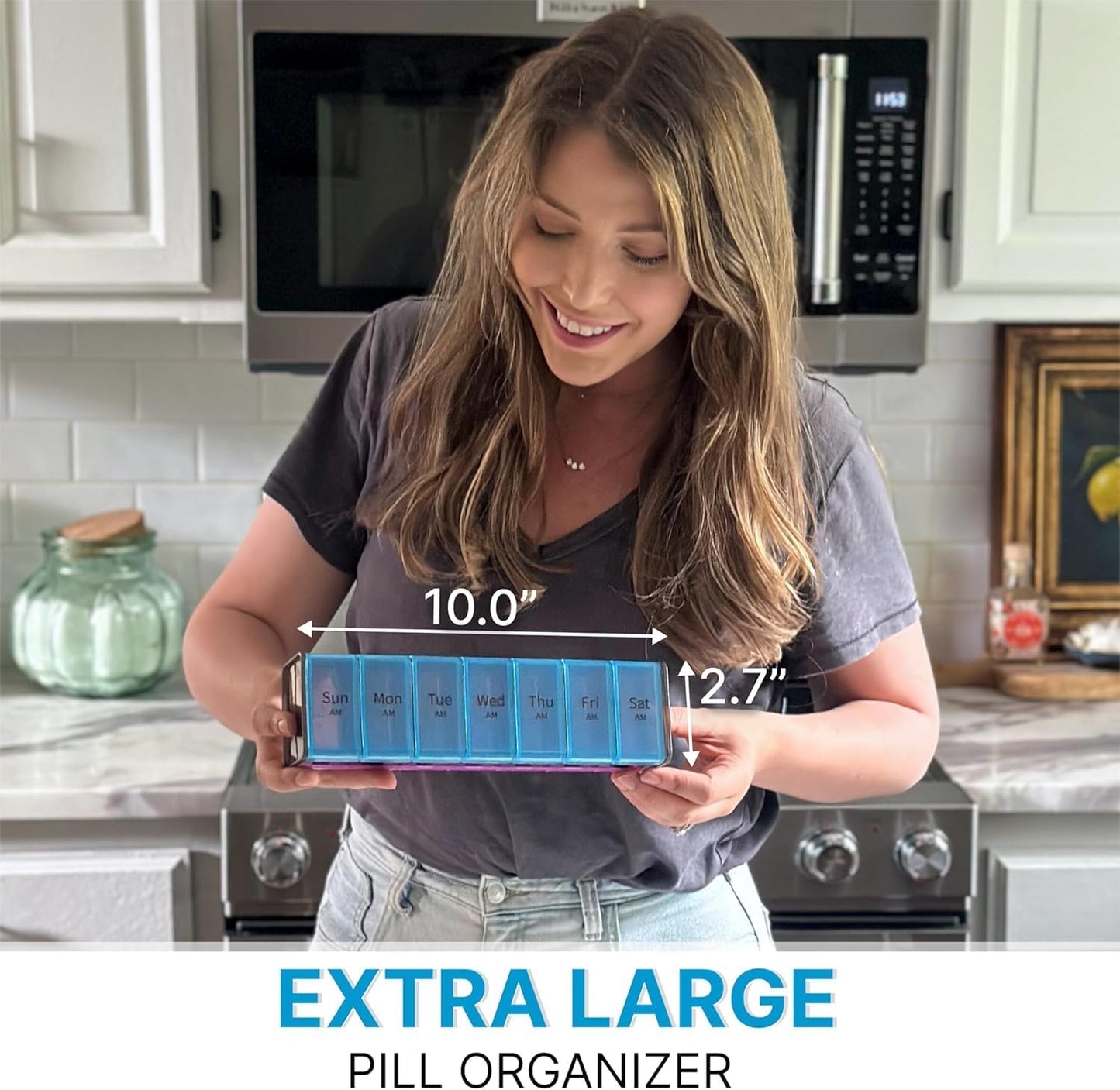 Extra Large Pill Organizer- XXL Pill Box 7 Day - Weekly Pill Organizer with AM PM Large Compartments Big Pill Case for Supplements Jumbo Pill Holder for Vitamins Huge Medicine Organizer 2 Times a Day