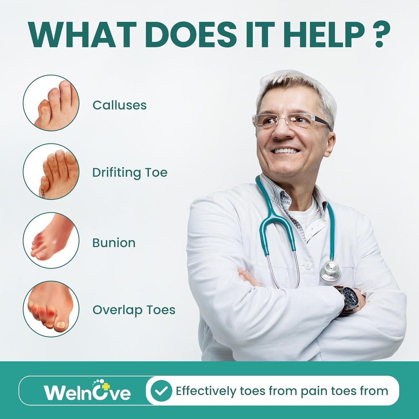 Welnove Gel Pinky Toe Separators - 8 Pack Pinky Toe Spacers, Bunion Cushions Pads for Women＆Men, Silicone Little Toe Protectors for Preventing Rubbing & Relieve Pressure(Blue)