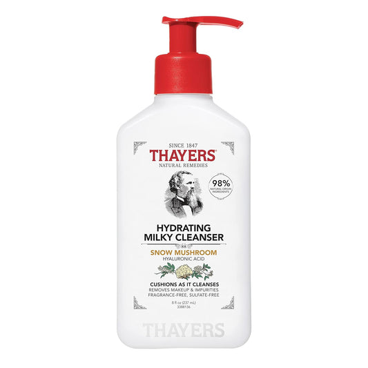 THAYERS Milky Hydrating Face Cleanser with Snow Mushroom, Hyaluronic Acid, Dermatologist Recommended Gentle Facial Wash, Hydrating Skincare for Dry, Sensitive Skin, Paraben Free, 8 FL Oz, Clear