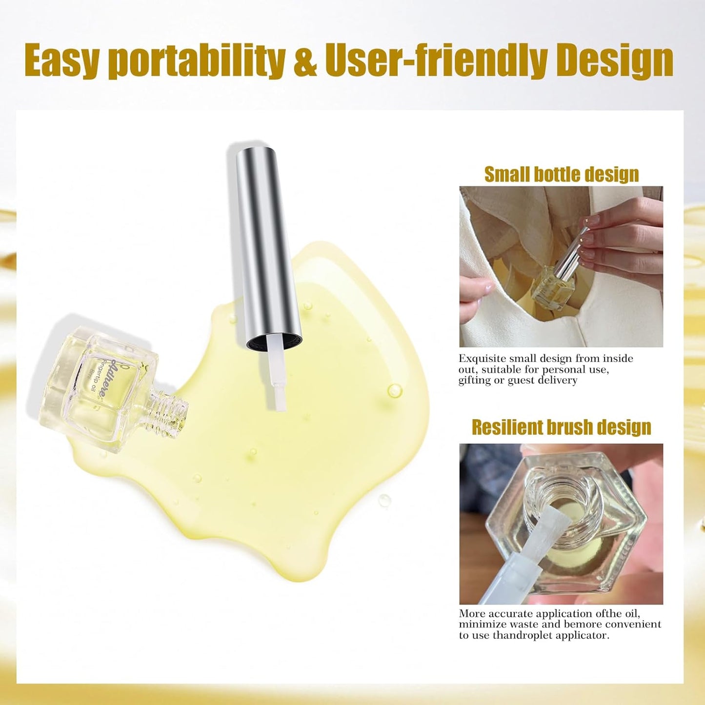 ADHERE Cuticle Oil for Nails Professional Nail Oil 8ML, Jojoba Nail Cuticle Oil Contains Vitamins with Soft Brush, for Nourishing, Hydrating, Dry Rough Nail Care Repair Essential Nail Care（Milky）