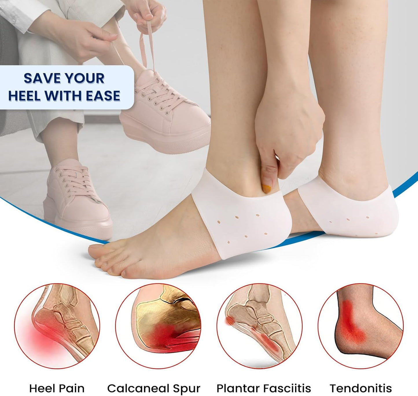 Plantar Fasciitis Gel Heel Protectors - 3 Pairs Heel Cups for Women & Men Heels Pain Relief - Heel Pads Cushions for Achilles Tendonitis Dry Cracked Heel Support Cushion