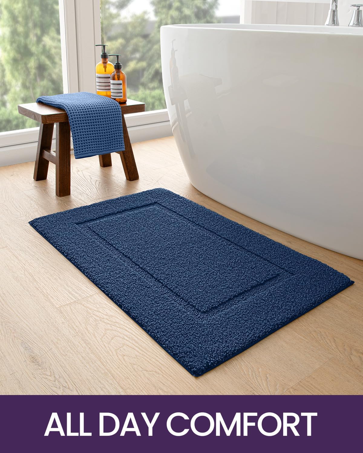 DEXI Bathroom Rugs 43x24, Washable Non Slip Bath Mat for Shower Floor, Absorbent Quick Dry Bathmat with Rubber Backing, Ultra Soft Plush Carpet for Tub, Navy