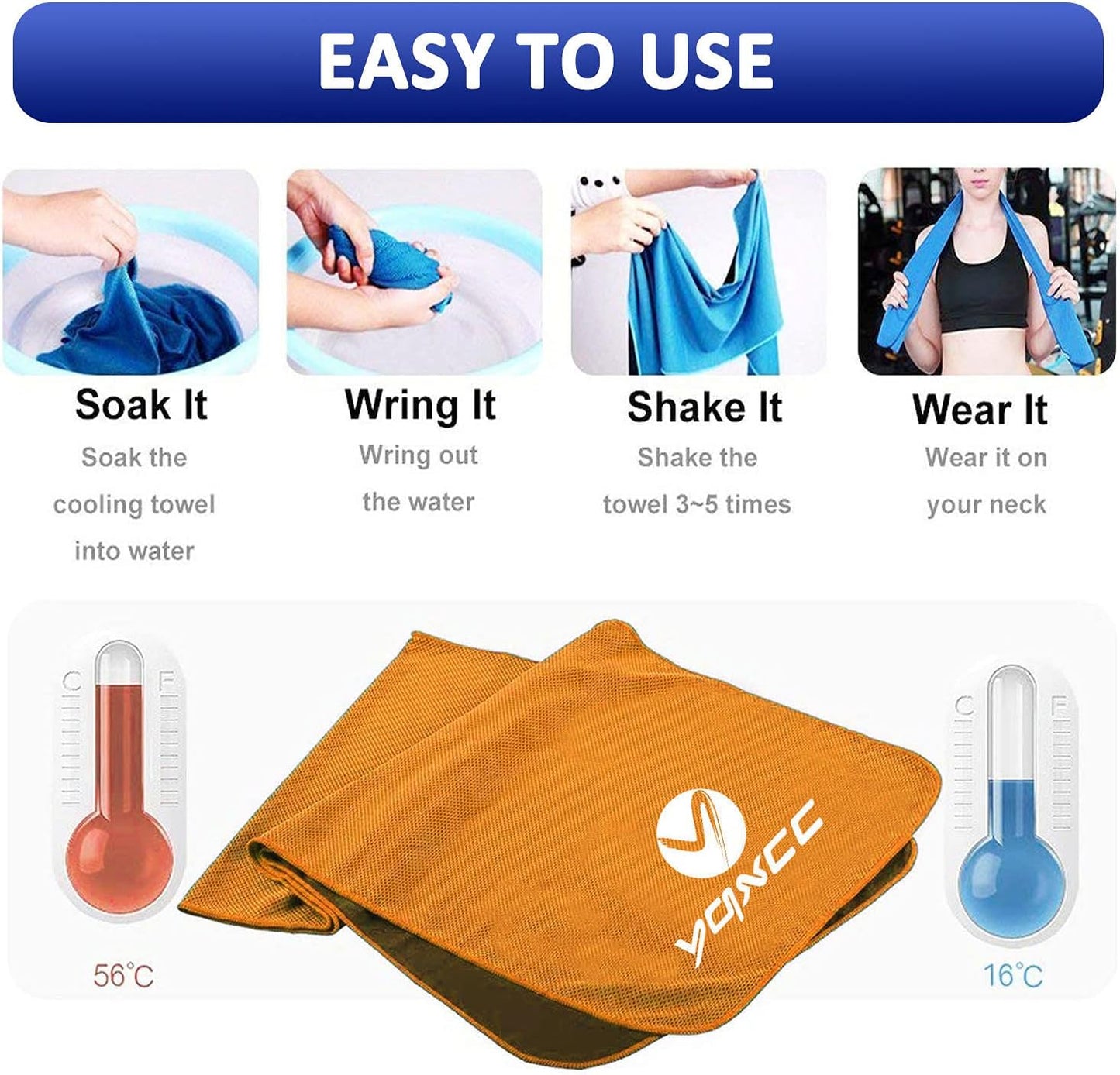 YQXCC Cooling Towel | 2 Pack 47"x12" | Ice Cool for Neck | Soft Breathable Microfiber Chilly | for Yoga, Golf, Gym, Camping, Running, Workout & More Activities