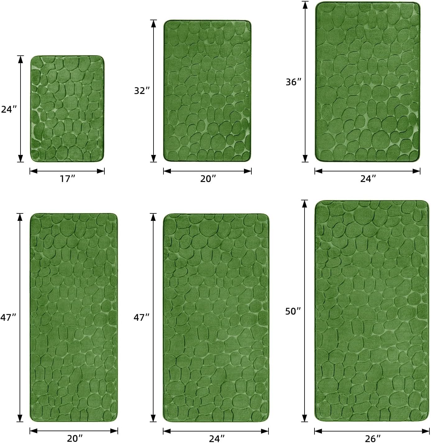 YIHOUSE Memory Foam Bath Mat Cobblestone Bathroom Rugs Super Water Absorbent Bath Mats for Bathroom Machine Washable Bath Rugs(20 x 47,Green)