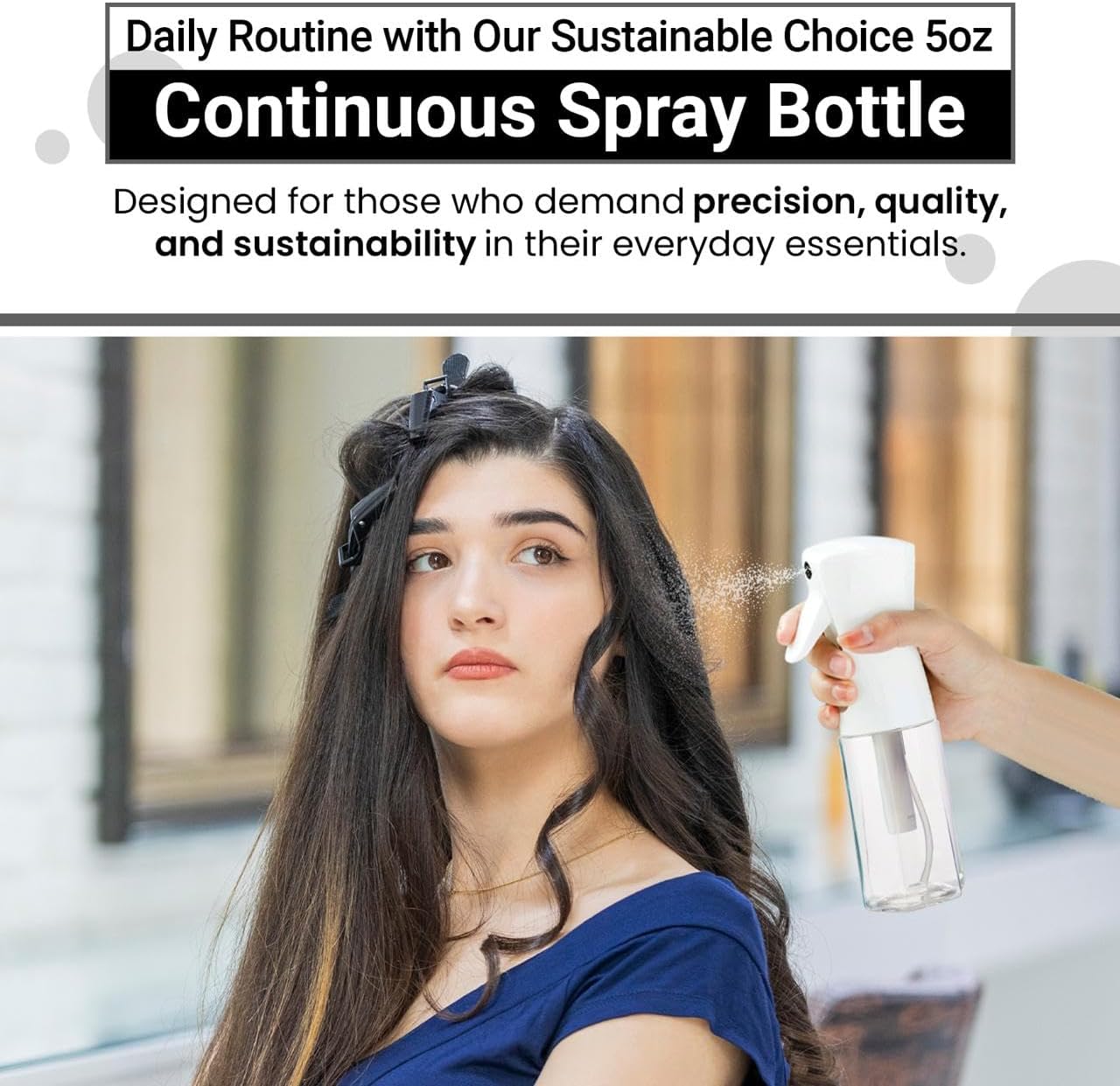 Continuous Mist Spray Bottle – Ultra Fine Mist for Hair Styling, Salon Use, and Versatile Applications – Ideal for Plants, Cleaning, and Travel – 5 oz Clear Octagon Shape Empty Bottle
