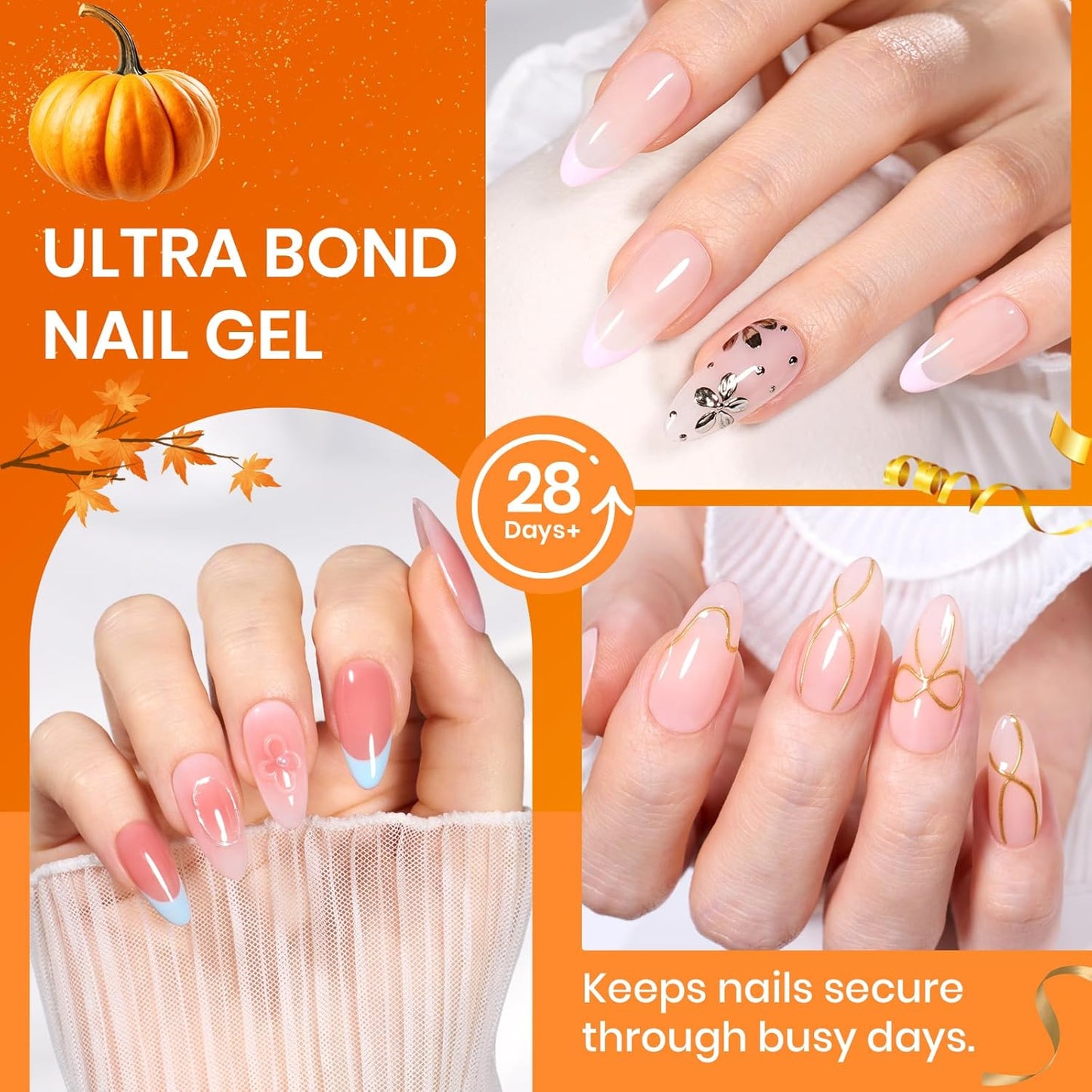 Beetles 2Pcs*20g Solid Nail Glue Gel, Tipex Soft Nail Tips Glue Super Strong for Acrylic Nails Extension Fake Nails Press On Nails, Fall Halloween Nails, U V Light Required
