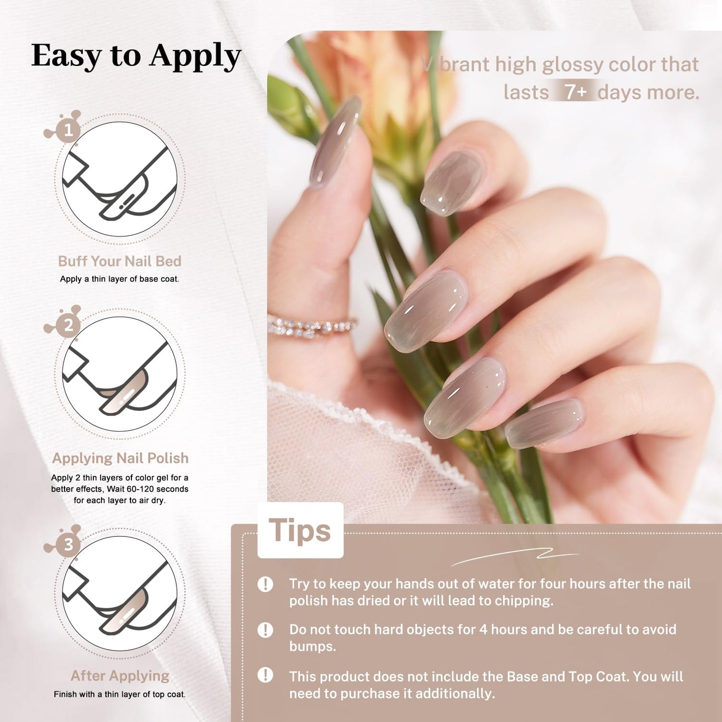 16.5ml Jelly Nude Brown Nail Polish Large Volume Quick Dry Nail Polish, Long Lasting Shine, Fingernail Toenail Nail Art DIY Home Travel Nail Art Gift