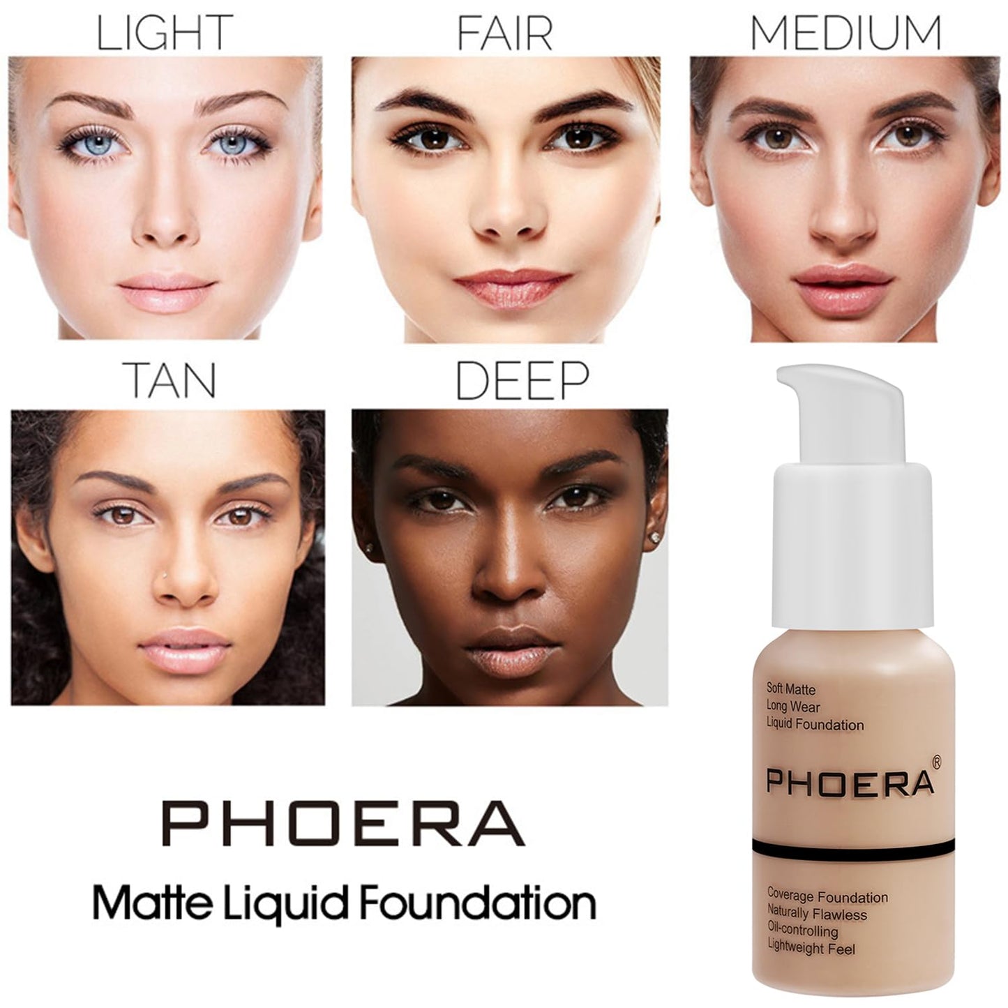 PHOERA Foundation Full Coverage,3Pcs Lip Liner and Lipstick Set Chestnut Nude Brown for Matte Finish, PHOERA Makeup Wrinkles Matte Natural Finish for a Flawless Complexion (103- Warm peach+Lip SetA)
