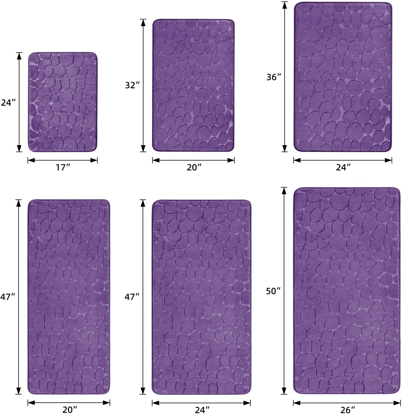 YIHOUSE Memory Foam Bath Mat Cobblestone Bathroom Rugs Super Water Absorbent Bath Mats for Bathroom Machine Washable Bath Rugs(20 x 32,Eggplant)