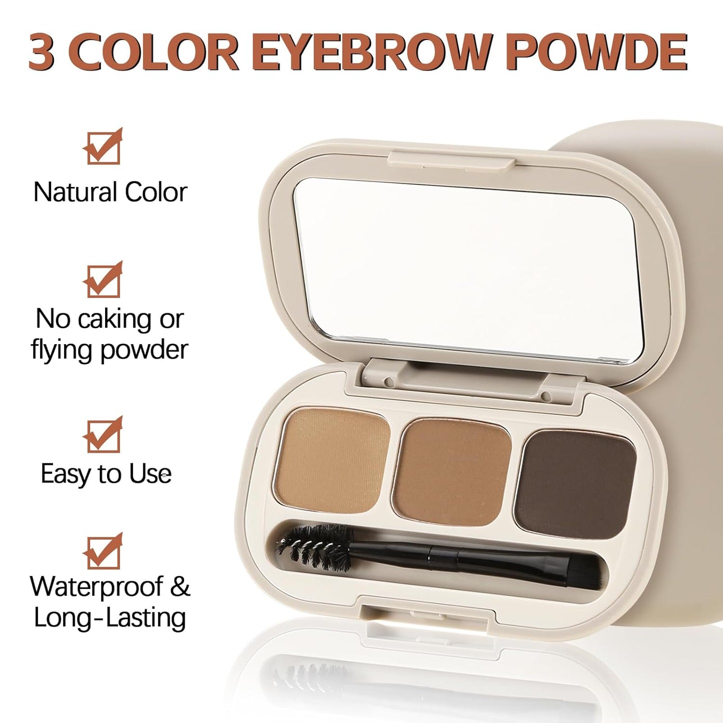 3 Colors Eyebrow Powder Set, Brow Powder Makeup Palette, Defining and Sculpting Brows, Waterproof Eye Contour Kit with Brush Applicator