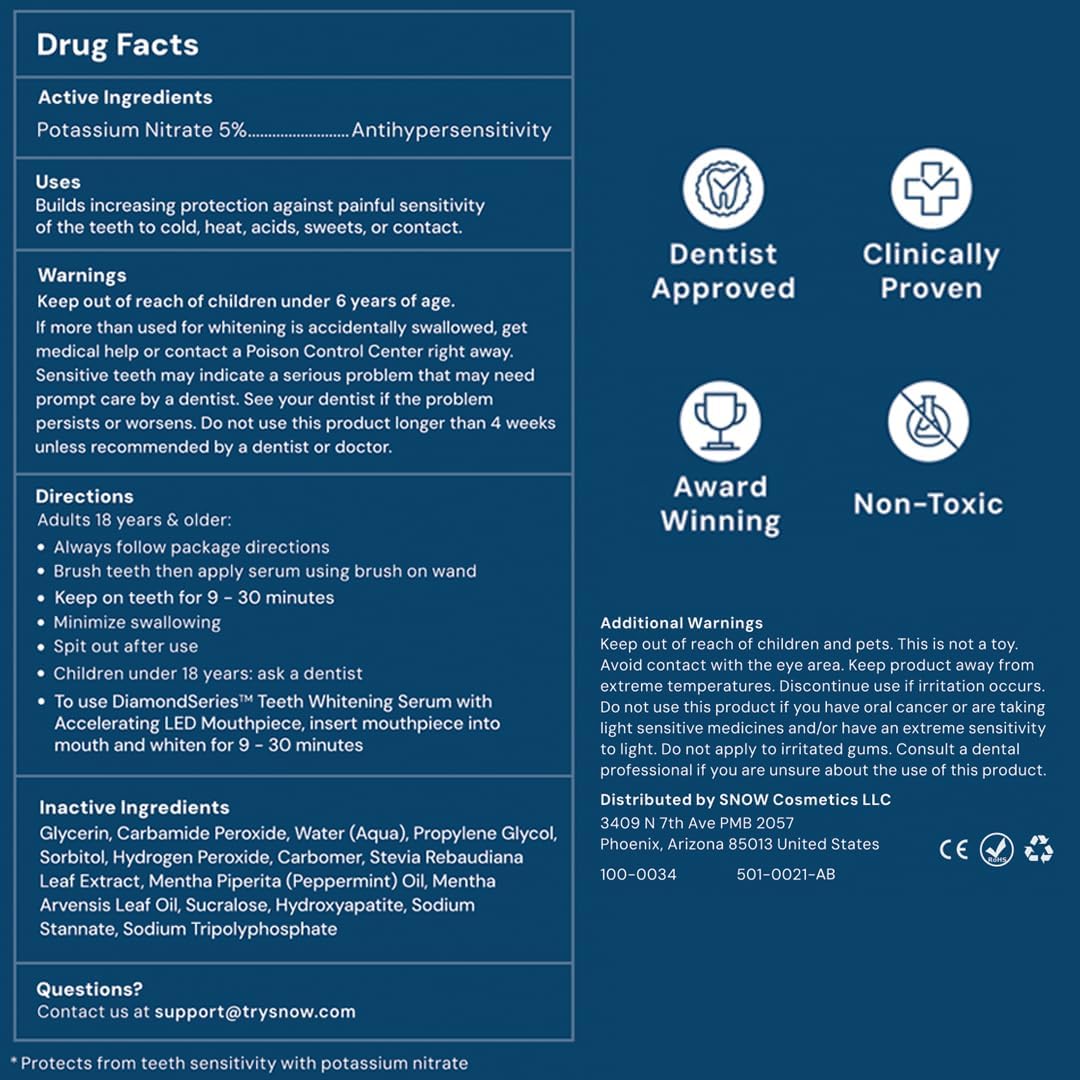 Snow Teeth Whitening Kit - Snow Teeth Whitening Serum and LED Mouthpiece Whitener, Formulated with Hydroxyapatite, Good for 6 Months - Wireless Kit with 3 Wands