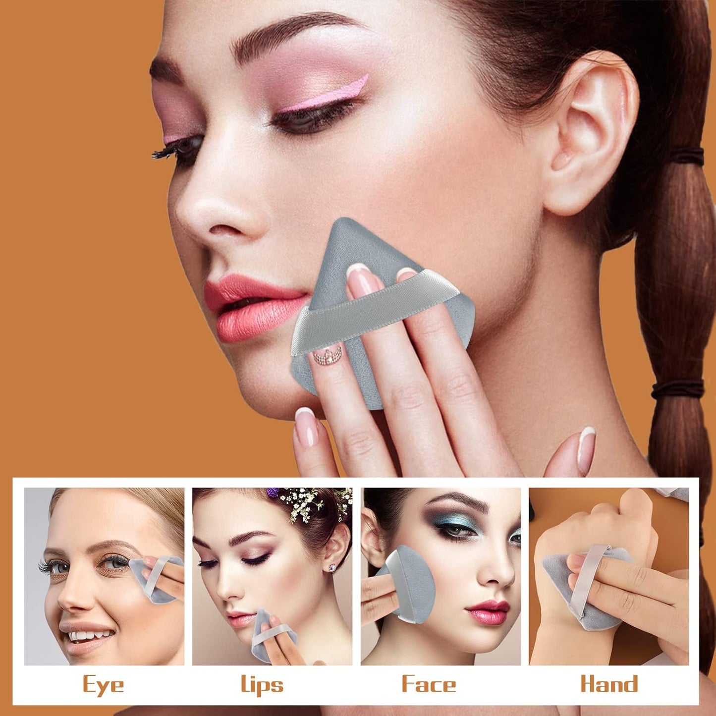 Pimoys 6 Pieces Powder Puff Face Triangle Makeup Blender Sponge Soft Velour Puffs for Loose Powder Setting Powder Cosmetic Foundation Sponge Beauty Makeup Tool, Black and Gray