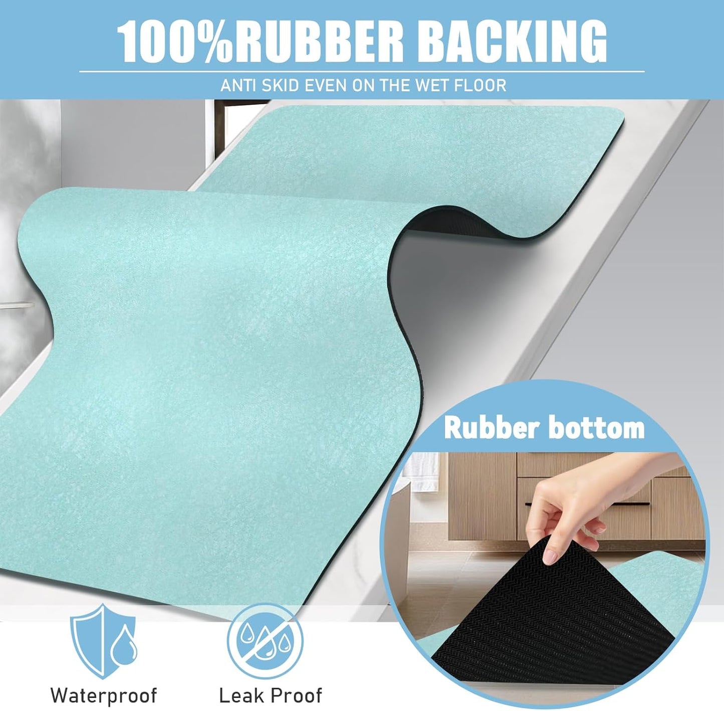 Diatomaceous Earth Bath mat Bathroom Rugs Super Absorbent Quick Dry Non Slip Bath Mat Thin Bathroom Floor Mats Fit Under Door-Shower Rug for in Front of Bathtub Shower, Green, 23.6"x66.9"