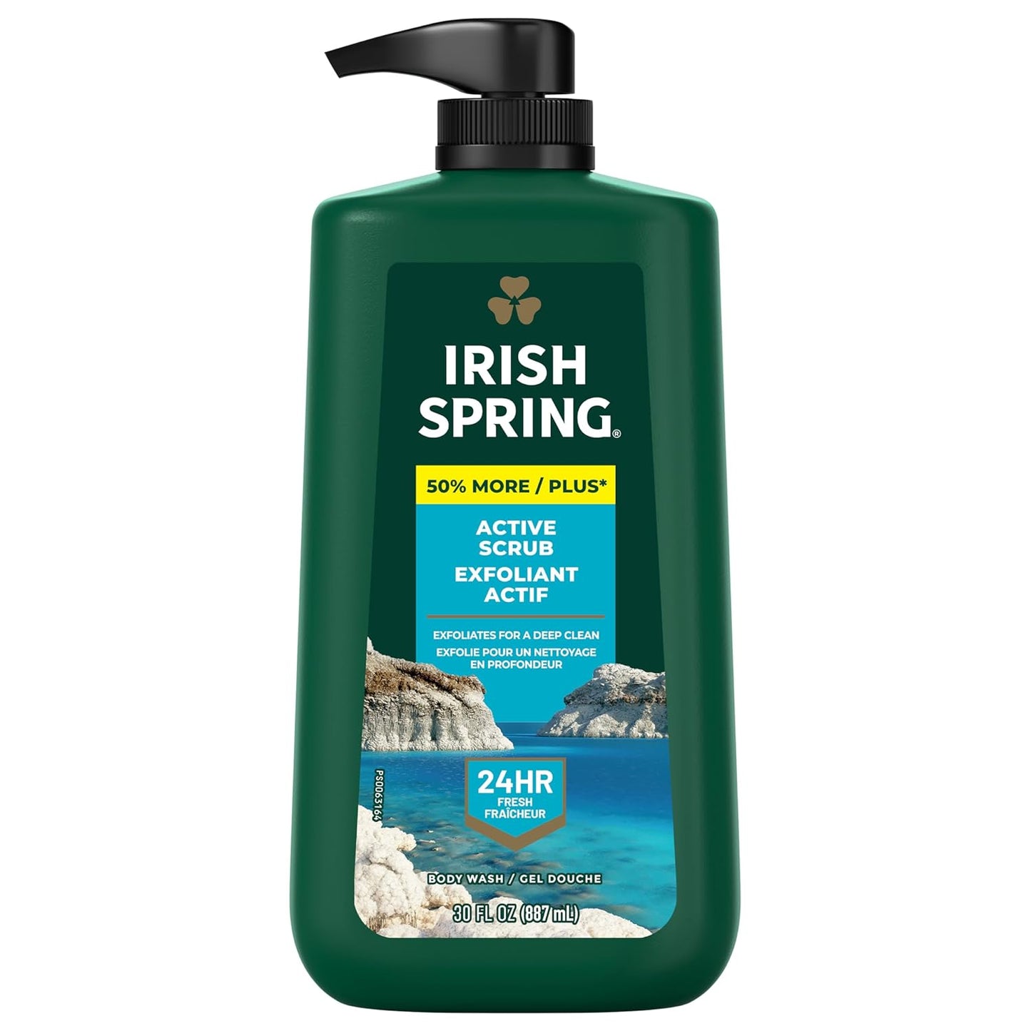Irish Spring Active Scrub Exfoliating Body Wash for Men, 24-Hour Fresh, Face and Body Wash, Men’s Body Wash, Biodegradable Ingredients, Paraben Free, Cool Fresh Scent, 30 fl oz Pump Bottle