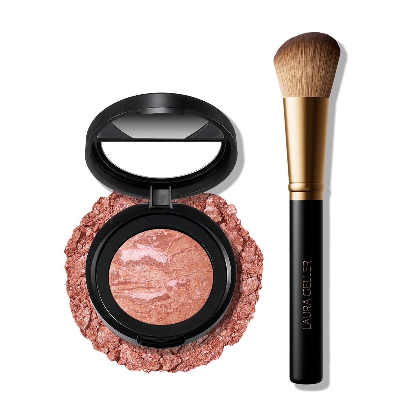 LAURA GELLER NEW YORK Baked Blush-n-Brighten Marbleized Blush + Angled Brush (06 Pink Grapefruit, 47mm)