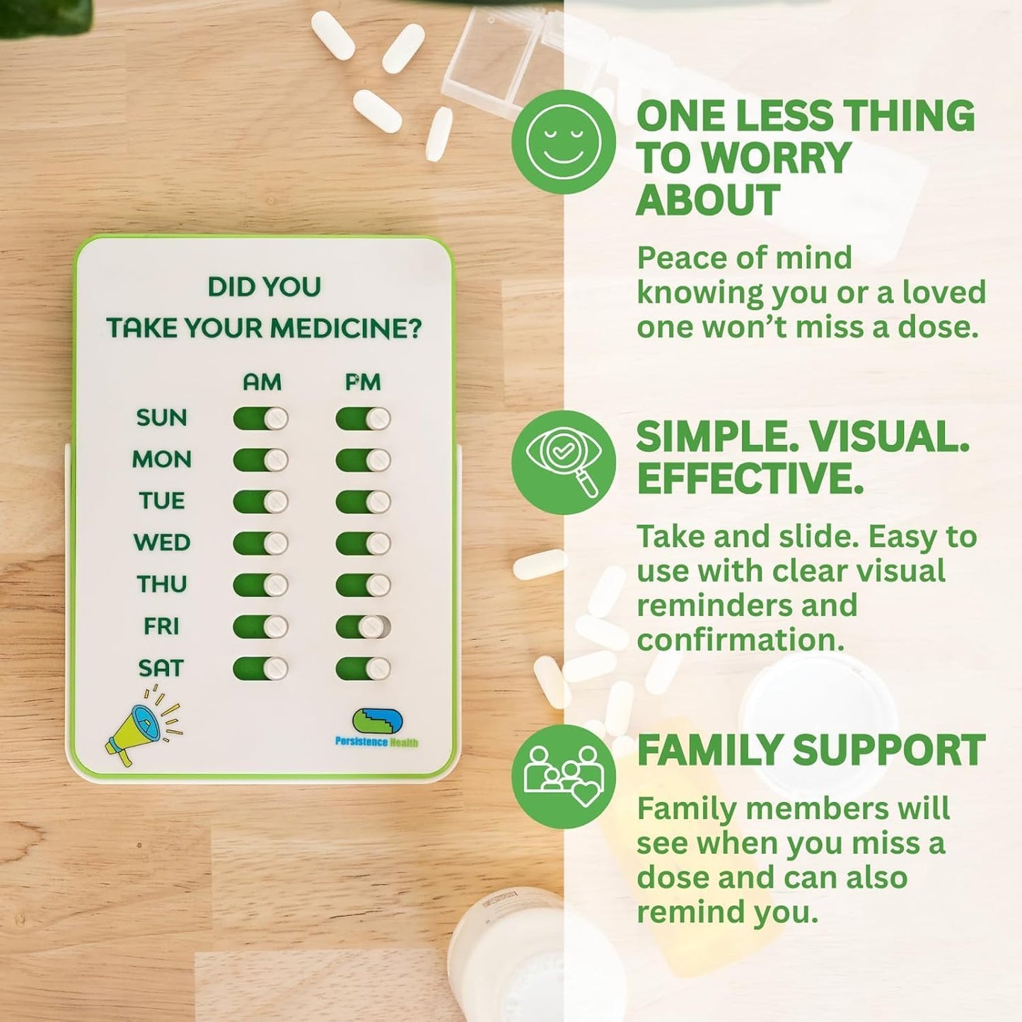 Medication Tracker & Pill Reminder | Visual Reminder Alarm | 7 Day AM PM Medication Reminder | Take and Slide | No More Second-guessing or Double-dosing | Perfect for The Elderly (Two Column English)