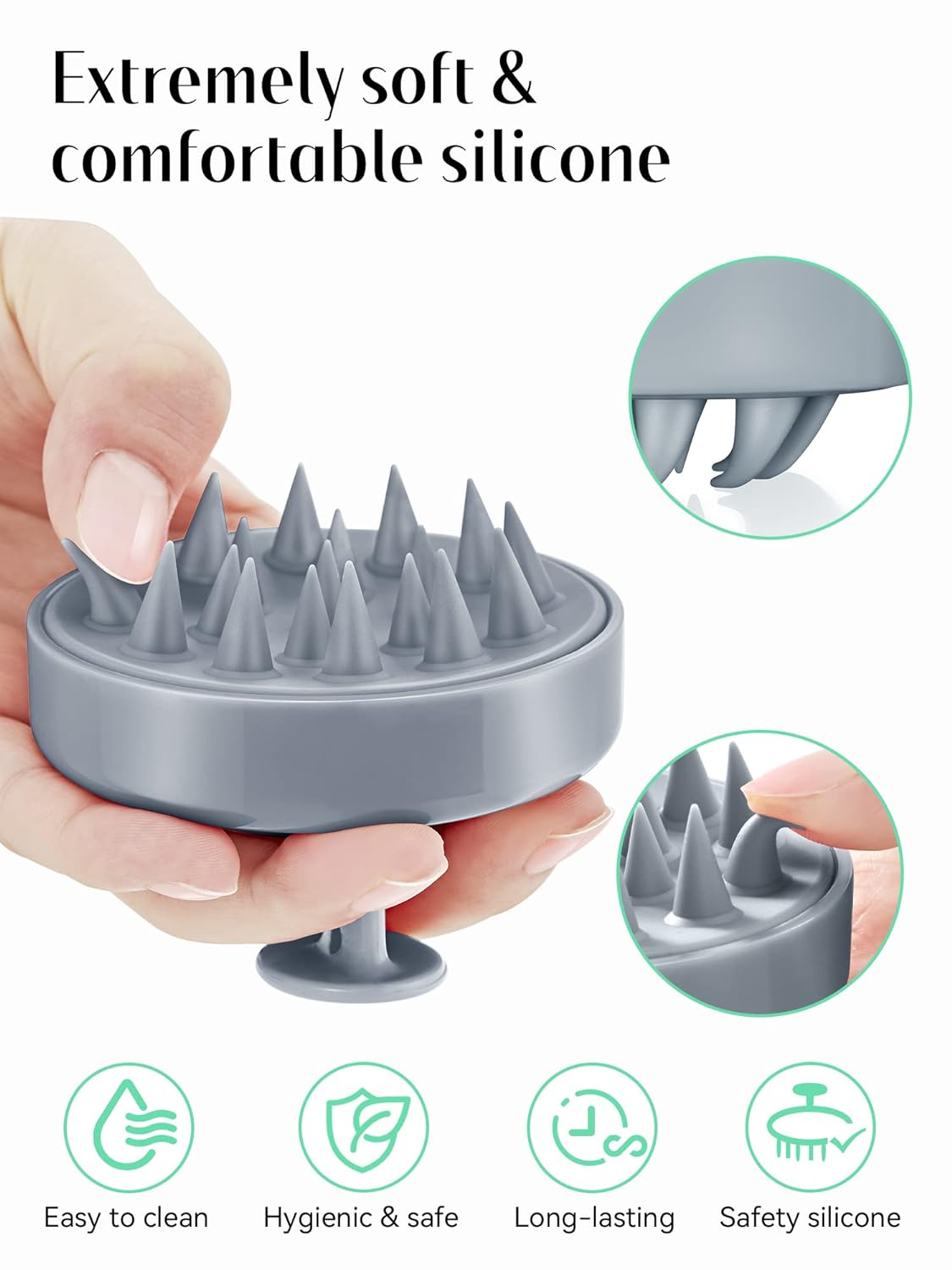 HEETA Scalp Massager Hair Growth, Soft Silicone Scalp Scrubber Shampoo Brush for Exfoliation, Dandruff Removal Head Massage Stress Relax, Wet & Dry Use for Thick Thin Curly Hair Care, Sky Gray