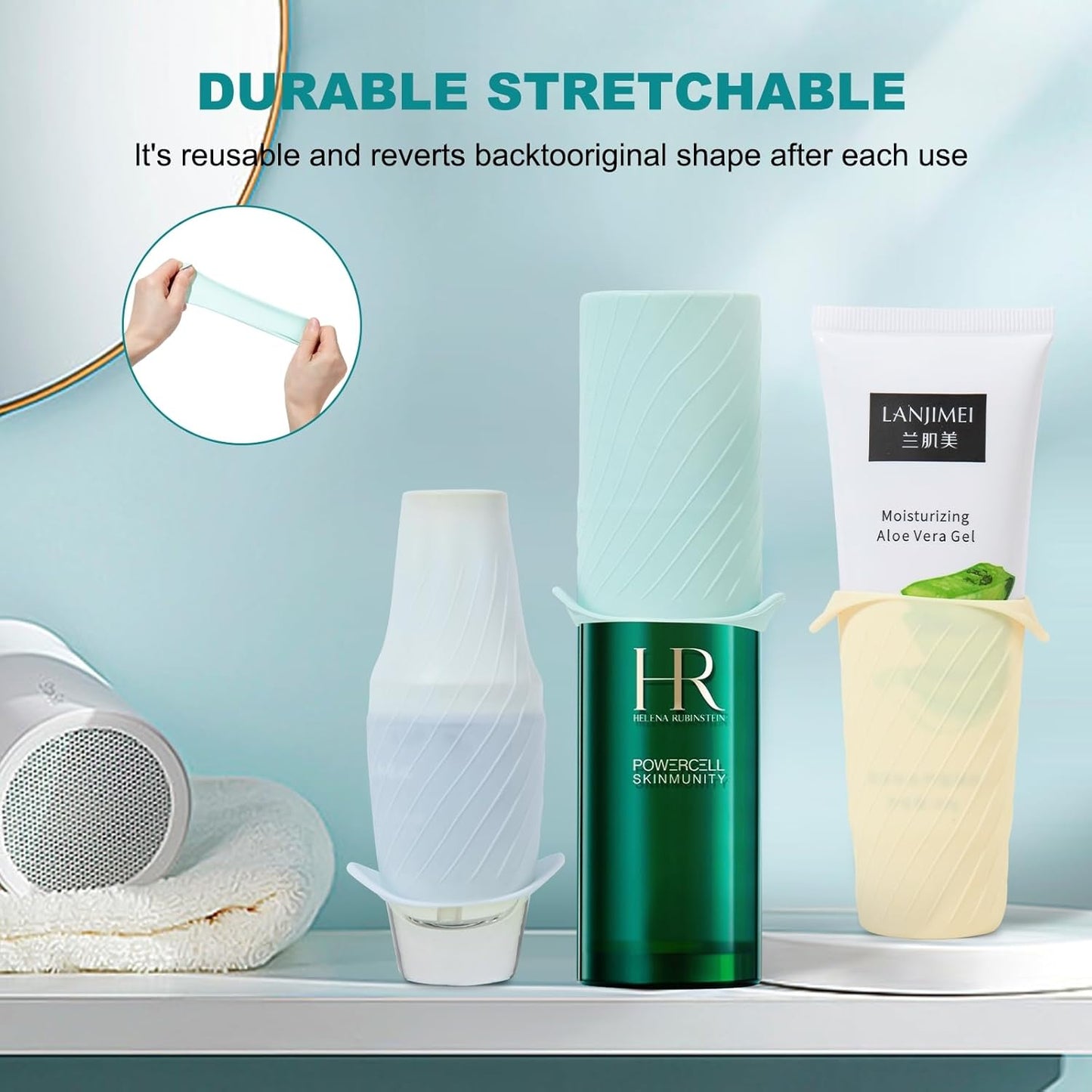 Bottle Covers for Travel, Leak Proofing, Travel Size Container Silicone toiletry sleeves, Leak Locks Travel Accessories for Shampoo Wash Body Bottles and other beauty and personal care(8pcs)