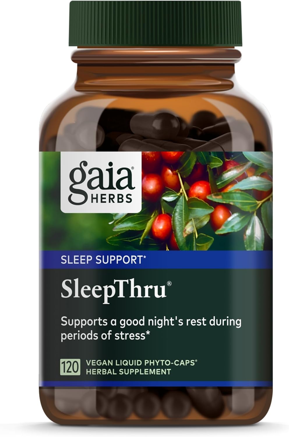 Gaia Herbs SleepThru - Natural Sleep Support Supplement with Organic Ashwagandha Root, Organic Magnolia Bark, Passionflower, and Jujube Date - 120 Vegan Liquid Phyto-Capsules (60-Day Supply)