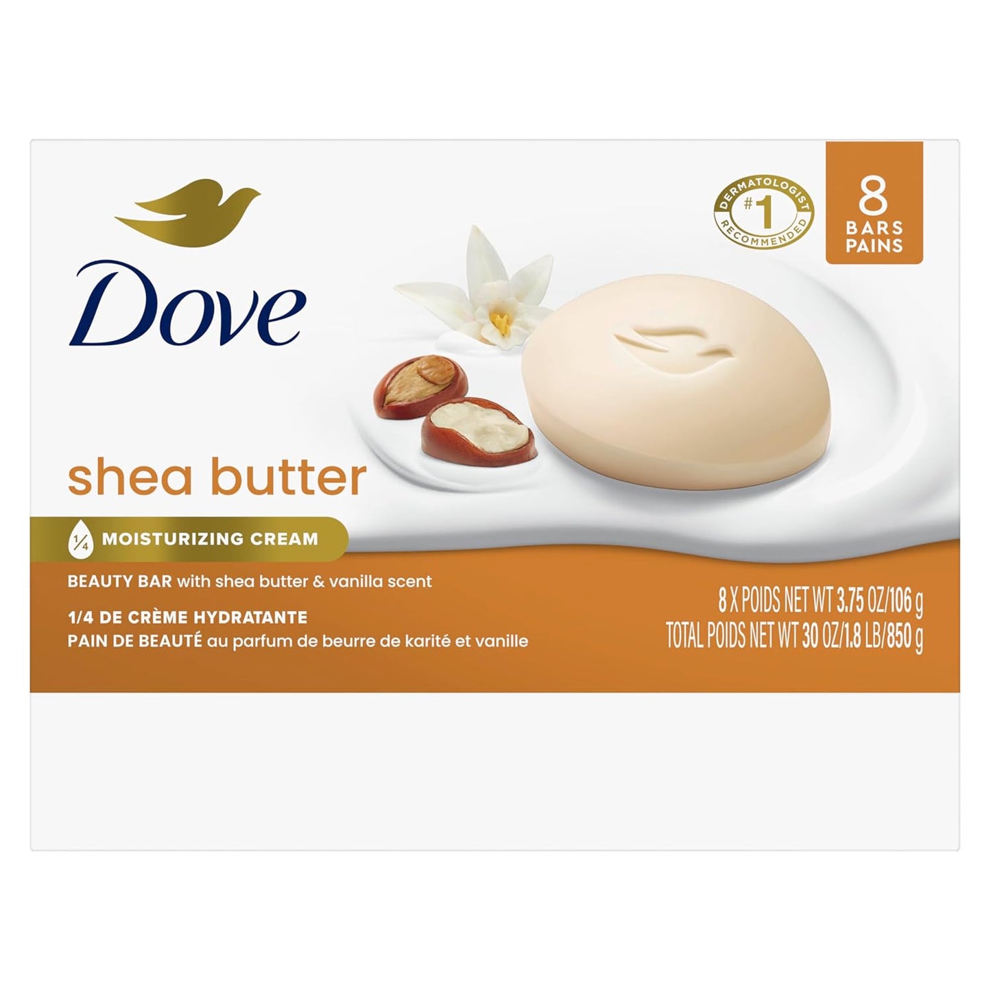 Dove Beauty Bar Soap Shea Butter, 8 Count