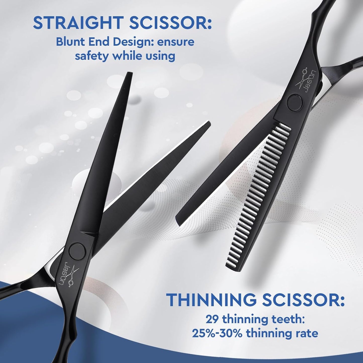 JASON Hair Cutting Scissors Set - Professional 10 PCS Haircut Scissors kit, Thinning Blender Scissors, Straight Shears with 30 Teeth for Men Women Home Salon Barber (6.5", Black)