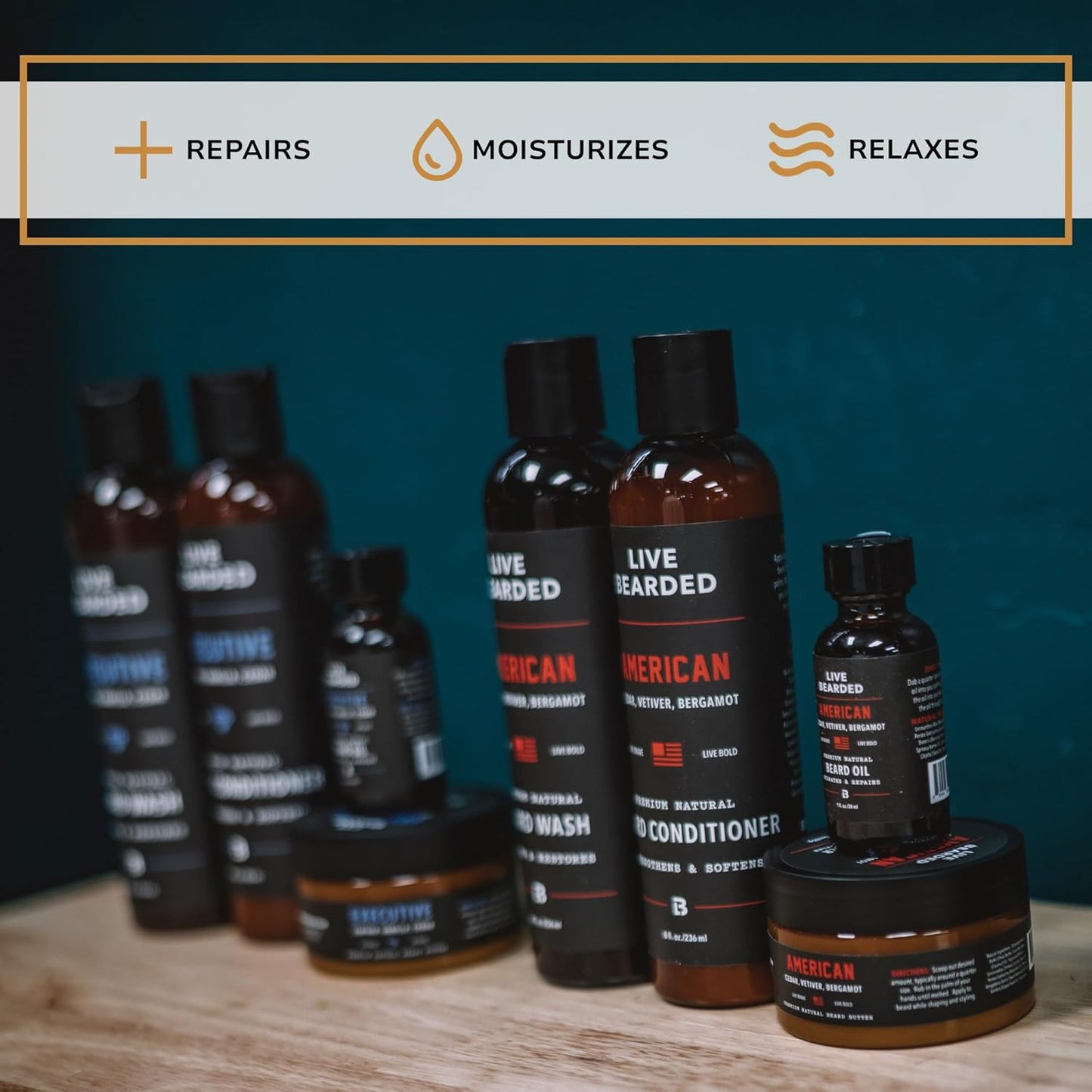 Live Bearded Total Beardsman Kit - Complete Beard Growth Kit for Men - Beard Oil, Butter, Wash, Conditioner, Vitamins, Comb, Brush | Forge - Hinoki Cypress, Clove, Amber