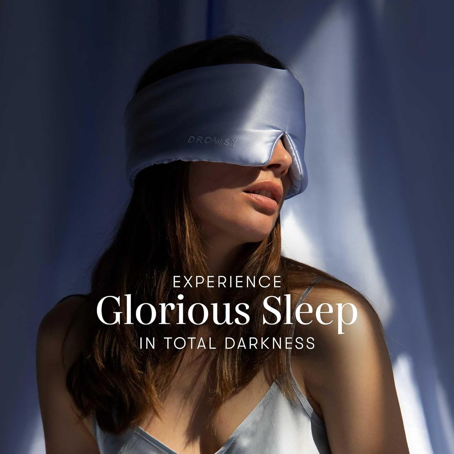 DROWSY Silk Sleep Mask - Face-Hugging, Padded Cocoon for Luxury Sleep in Total Darkness - 100% Pure Mulberry Silk (Blue Belle)