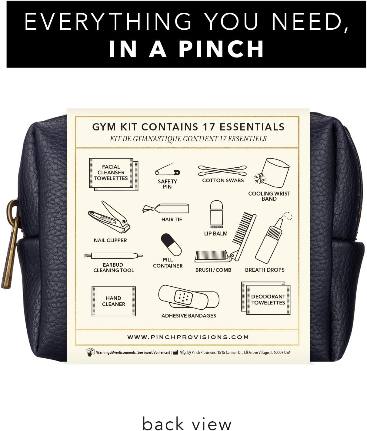Pinch Provisions Gym Kit, includes 15 Personal Care Essentials for Wellness & Beauty, Perfect for Gifts, Gym Bags, Duffle Bags & Lockers (Navy)
