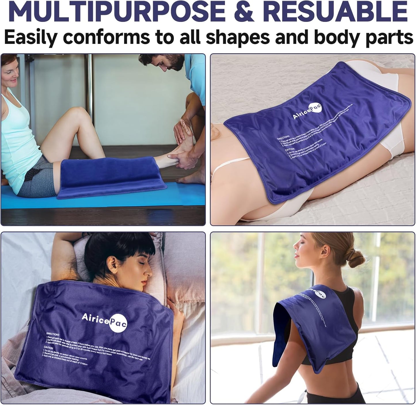 Extra Large Gel Flexible Back Ice Packs for Injuries Reusable, 11”x 20” Cold Pack Wrap for Knee Leg Neck Shoulder Hip Back Pain Relief, Cold Compress Therapy for Swelling, Bruises, Surgery