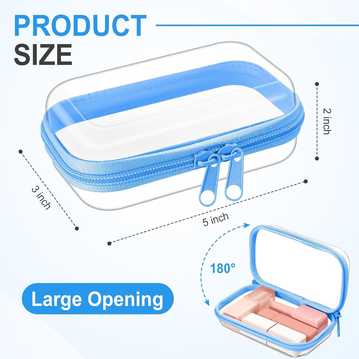 Hoolerry 3 Pcs Clear Hard Zipper Case Plastic Pouch Transparent Hard Case Clear Makeup Bag Portable Travel Organizer Bin for Cosmetics, Building Blocks, Puzzles(Blue,Xs)