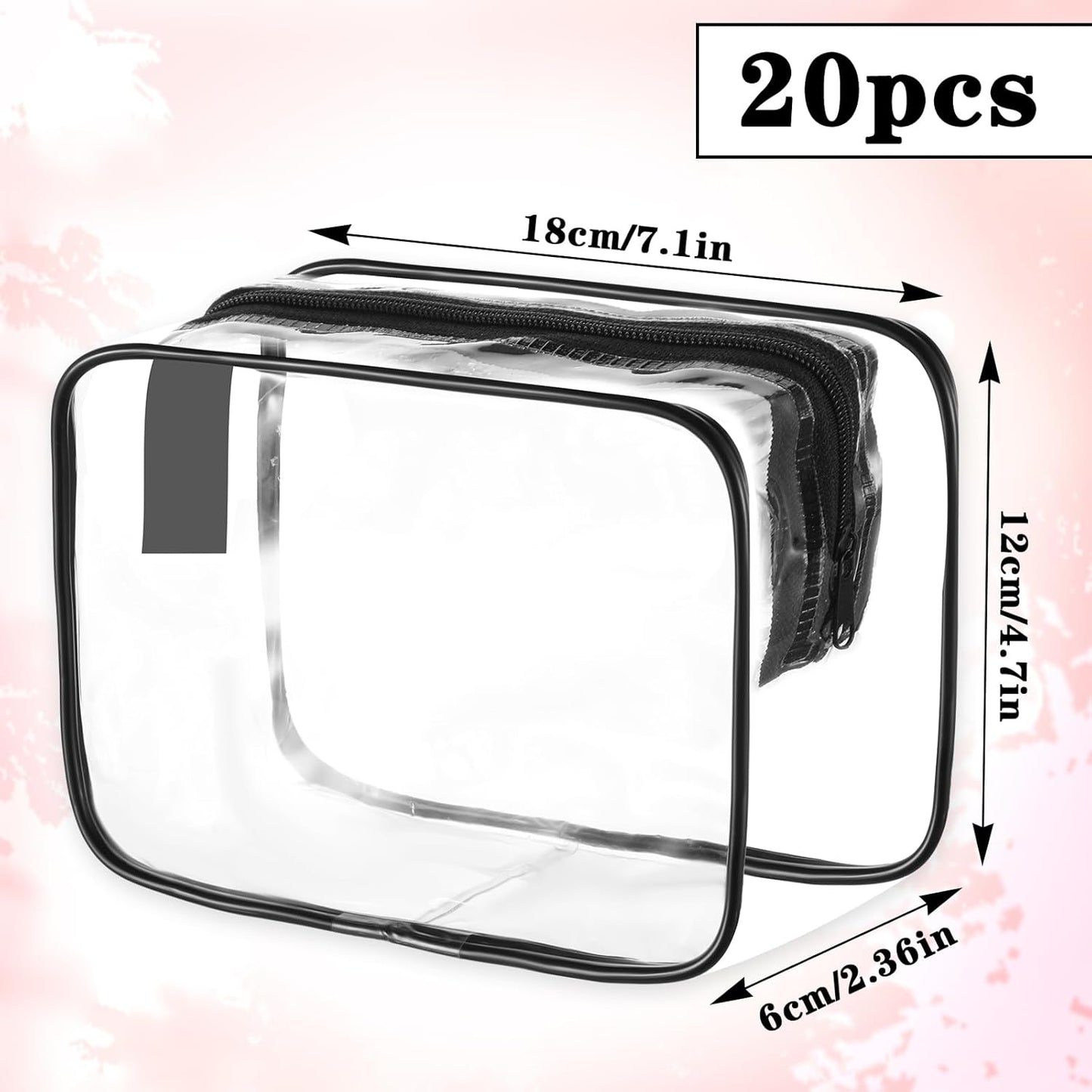 20 Packs Clear Cosmetic Bags Waterproof Zipper Bags – Medium Transparent PVC Travel Makeup & Toiletry Organizer Pouches (7.09 x 2.36 x 4.72 Inches)