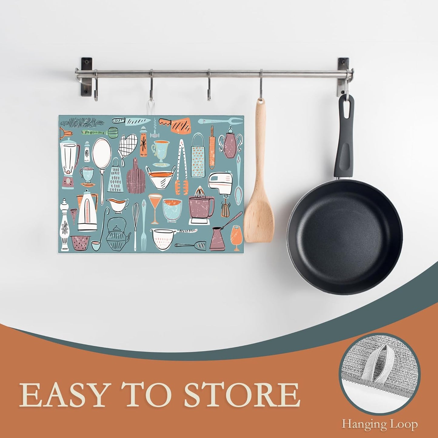 Kitchenware Set Dish Drying Mats 18x24 Inch, Dish Pad Drying Rack Mat for Kitchen Counter Ultra Absorbent Microfiber Dishware Coffee Maker Bar Countertop Decor