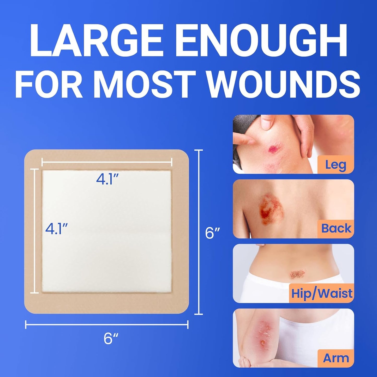 Large Waterproof Bandages 6x6 Silicone Foam Dressing for Sensitive Skin Wound Care, Adhesive Cohesive Pad with Border for First Aid, Post Surgical and Burn, Pressure, Scar Healing (5 PCS)