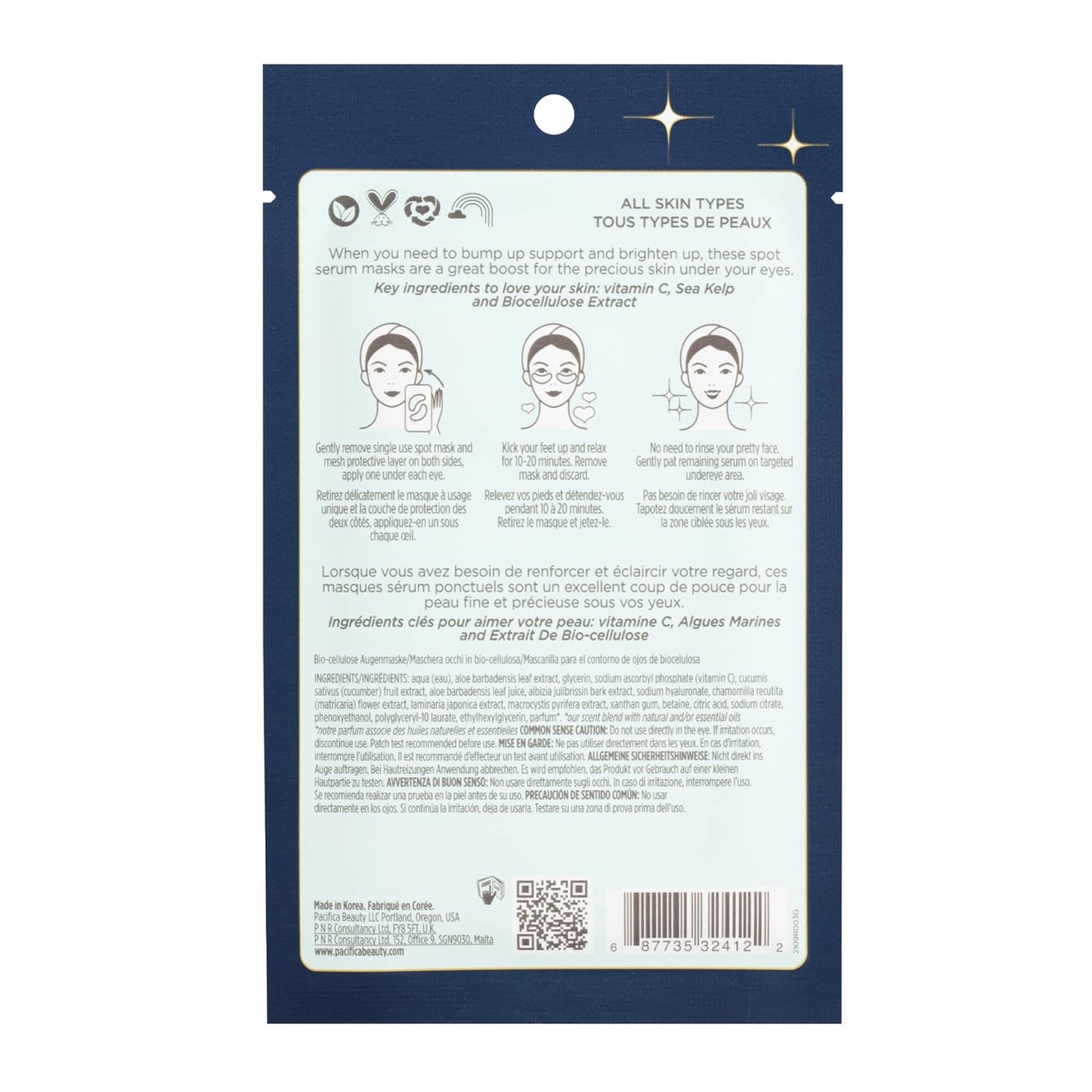 Pacifica Beauty Bright Eye Undereye Vitamin C Spot Serum Mask, Skincare, Under Eye Patches, Brightening, Hydrating, Dark Circles Under Eye Treatment, Eye Mask Skincare, Face Care, Vegan, 2 Pieces