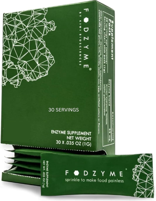 FODZYME® On-The-Go Digestive Enzymes for Gut Health, Relief for Bloating, Gas, Constipation, Diarrhea, Abdominal Pain, Low FODMAP, 30 Dose