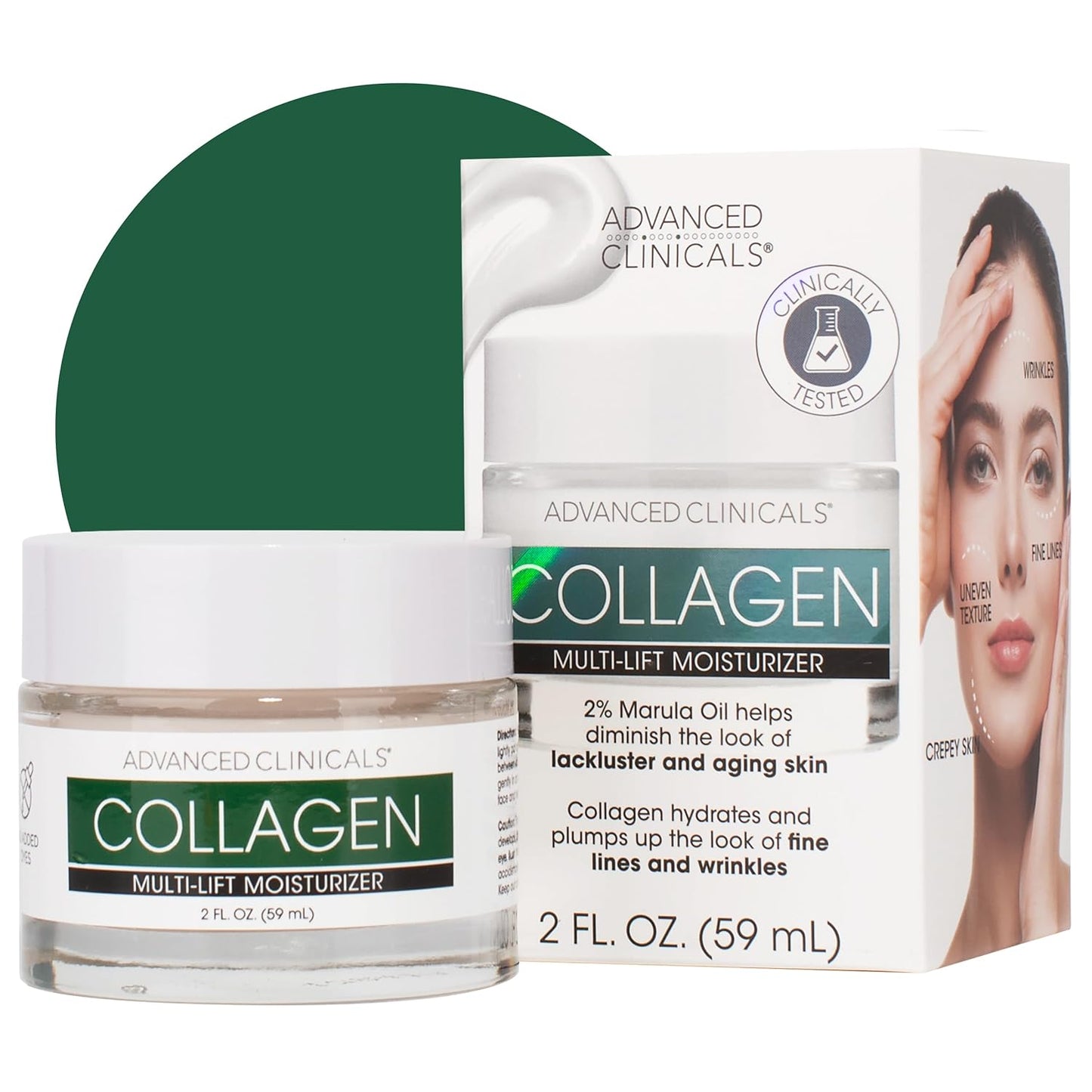 Advanced Clinicals Collagen Cream Gel-Like Facial Lotion | Collagen Peptide + Hyaluronic Acid Moisturizer For Face Helps Hydrate Dry Skin & Improve Appearance Of Wrinkles & Fine Lines, 2 Fl Oz