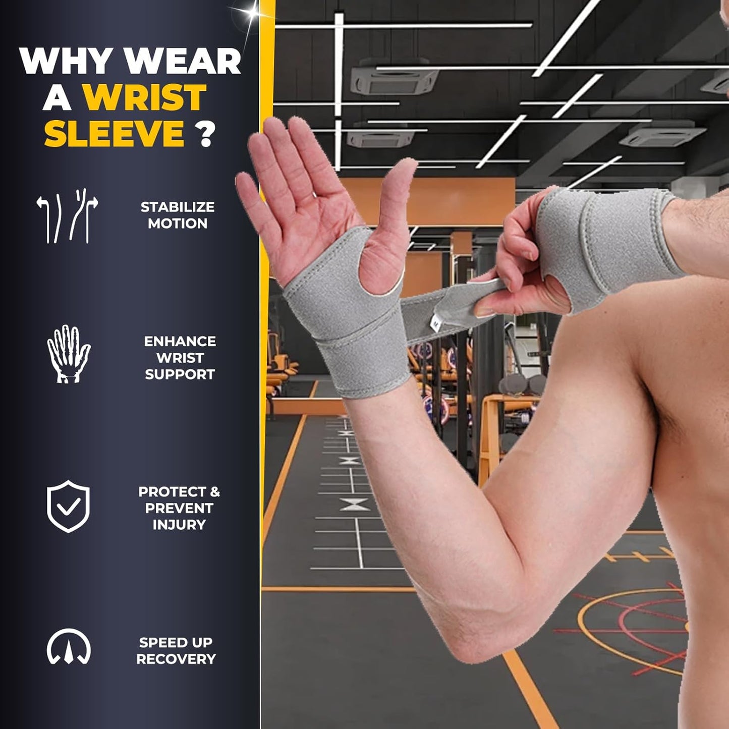 NeoTech Care Wrist Band - Elastic & Breathable Fabric - Adjustable Compression Strap - Men, Women, Right or Left - Support Wrap for Protection or Sports (Gray Color, Size M, 1 Pair)