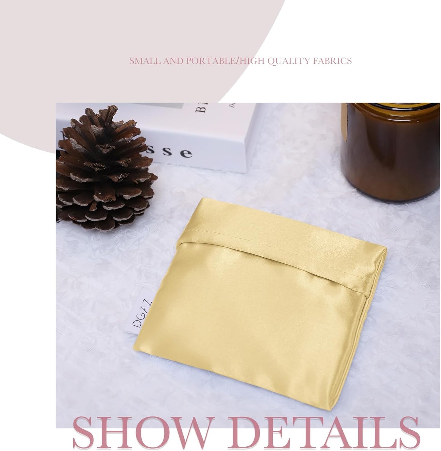 DGAZ Silk Sanitary Napkin Storage Bag, Period Bags for Teen Aged Girls, Portable for Panty Liners/Menstrual Cup/Small Tampons，Mini Makeup Bags for Purse(Mimosa)