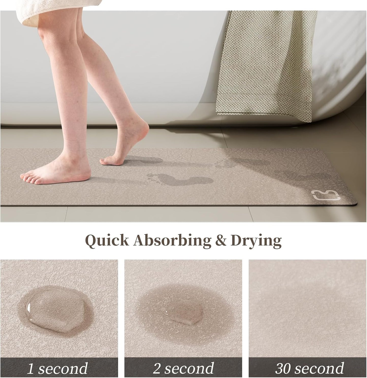 2 Piece Bathroom Rugs Mat Set - Quick Dry Diatomaceous Earth Bath Mat for Bathroom Non-Slip Bath Rug with Rubber Backing, Absorbent Bath Mats Thin Bath Floor Mat, 15.7x23.6+15.7x47.2 Inch, Taupe