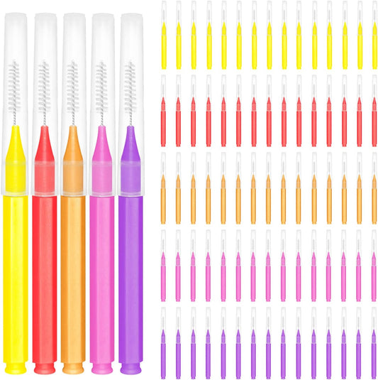 EasyHonor Braces Brush for Cleaner Interdental Brush Toothpick Dental Tooth Flossing Head Oral Dental Hygiene Flosser Toothpick Cleaners Tooth Cleaning Tool (5 Warm Colors,75pcs)